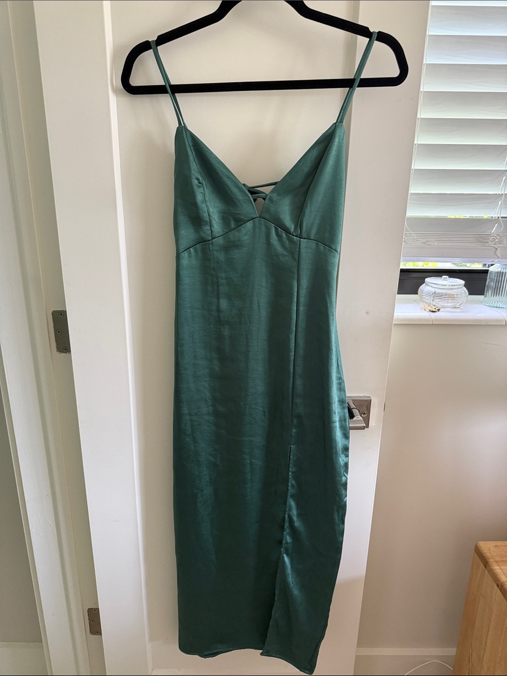 Target Emerald Satin Midi Slip Dress with Spaghetti Straps